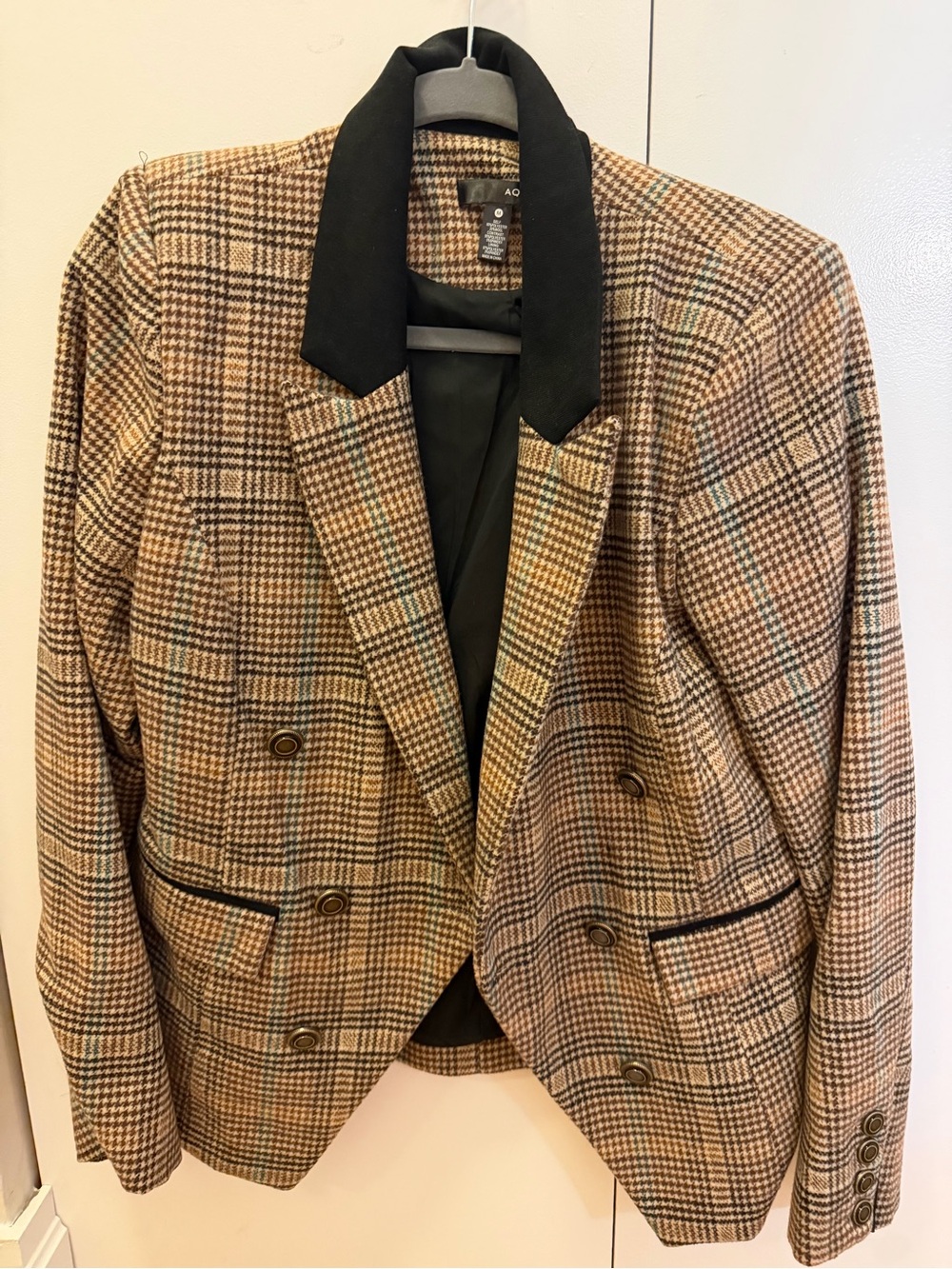 Aqua Brown & Black Checked Double-Breasted Blazer
